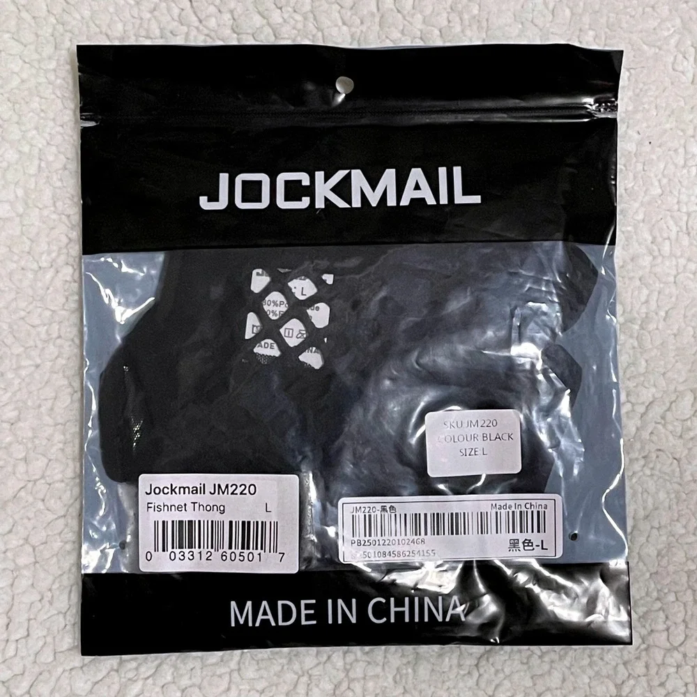 Jockmail Large (30-32) Fishnet‎ Thong Black Sheer Mesh Low Rise Underwear JM220